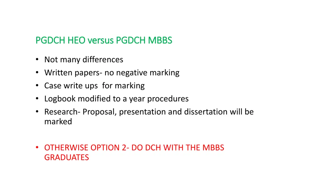 pgdch heo versus pgdch mbbs pgdch heo versus
