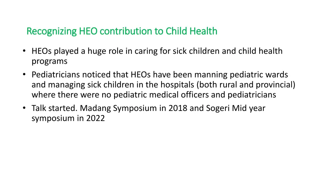 recognizing heo contribution to child health