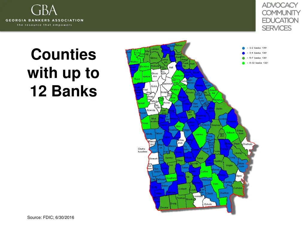counties with up to 12 banks
