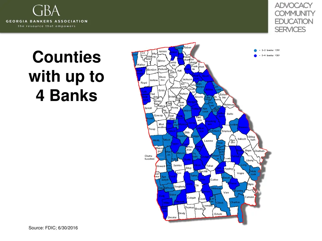 counties with up to 4 banks