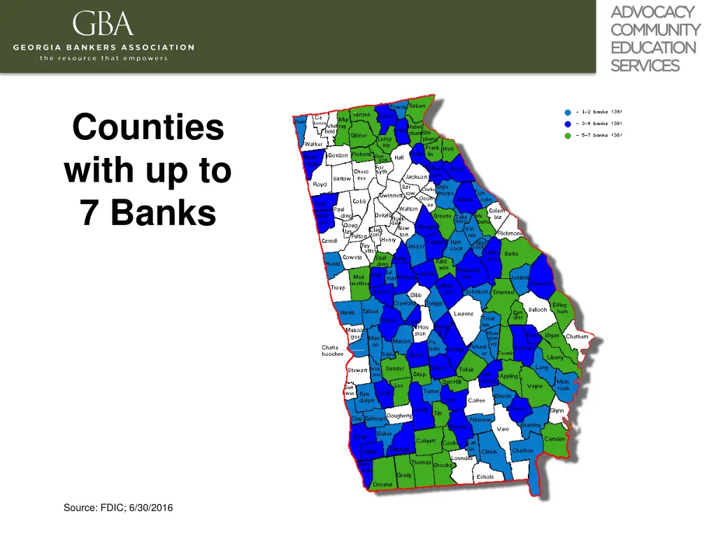 counties with up to 7 banks