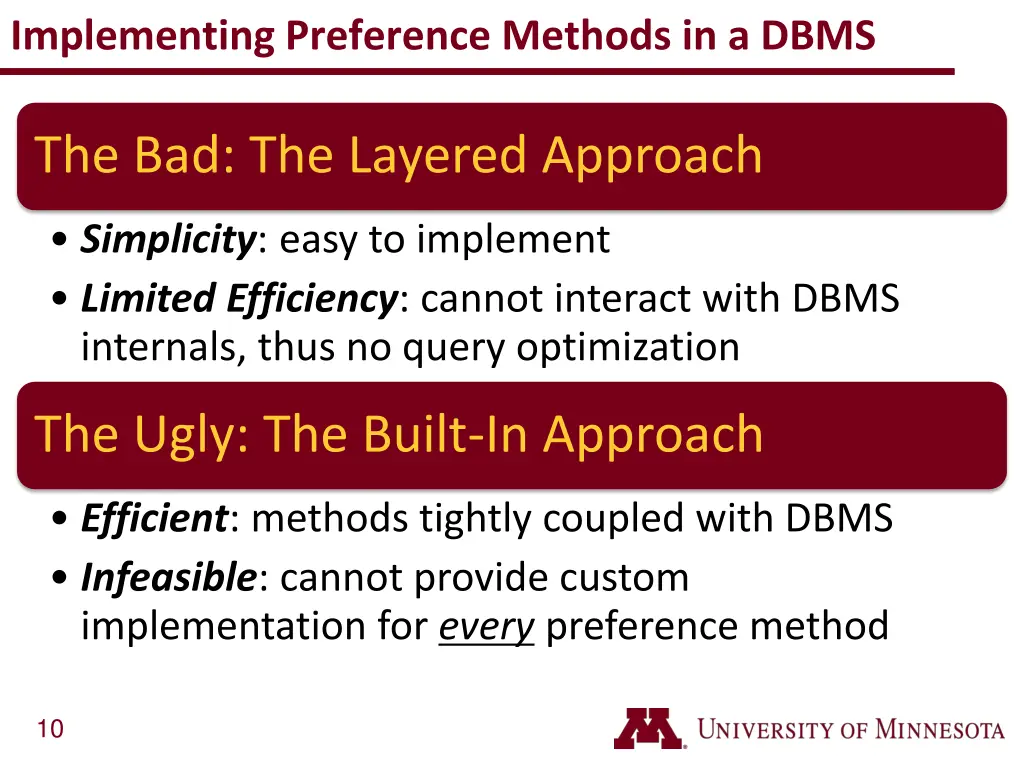 implementing preference methods in a dbms 3