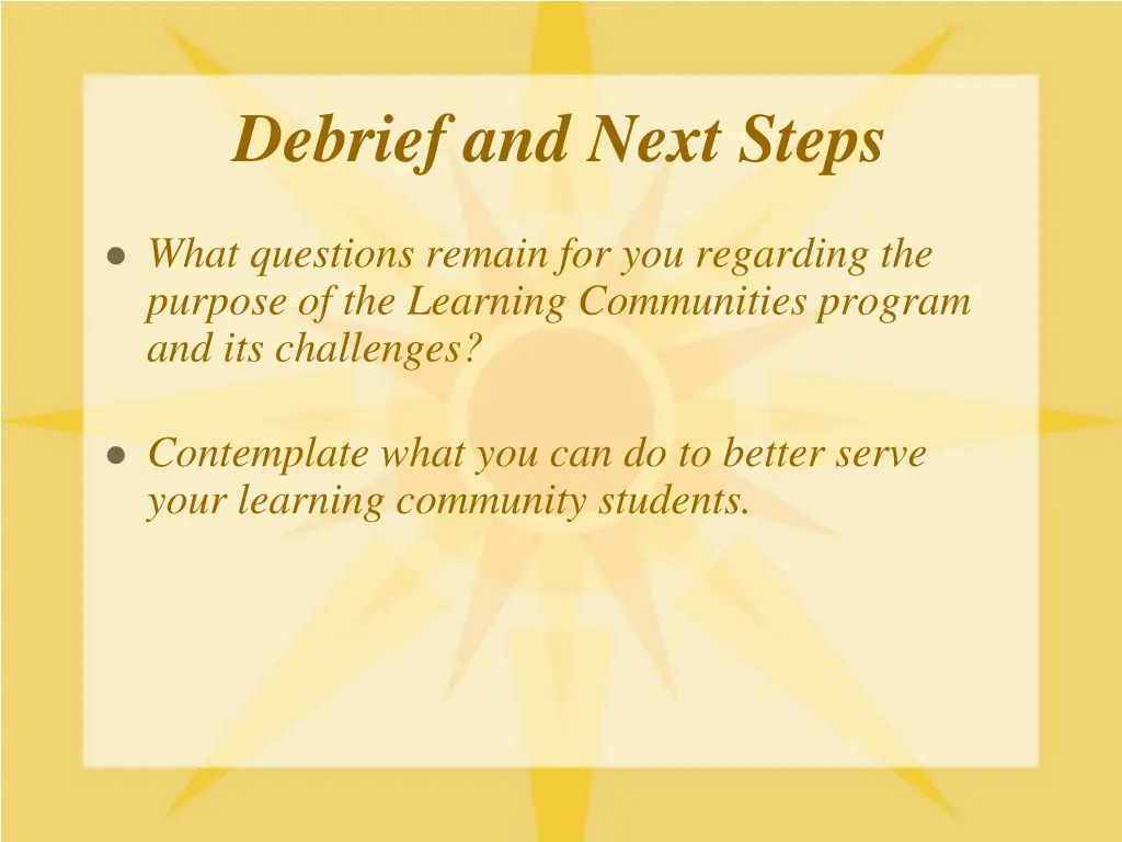 debrief and next steps