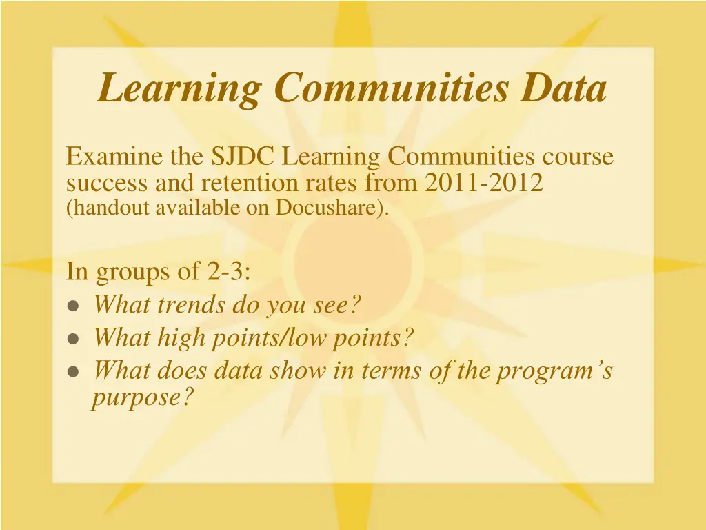 learning communities data