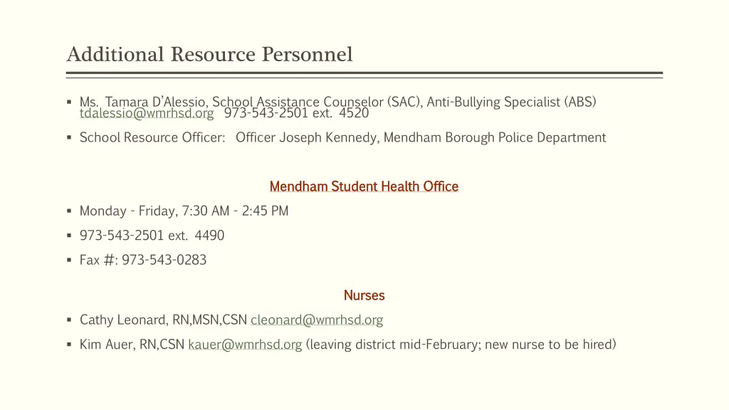 additional resource personnel