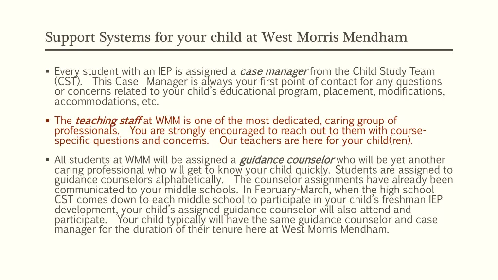 support systems for your child at west morris