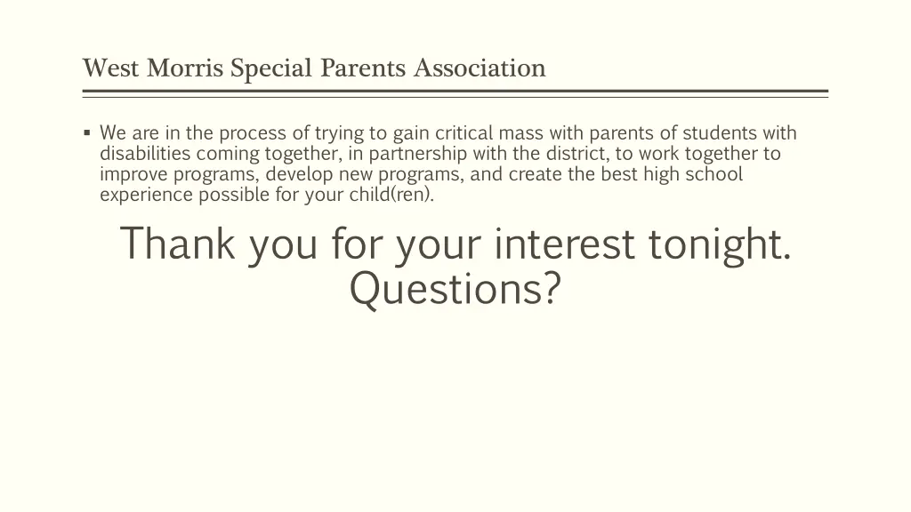 west morris special parents association