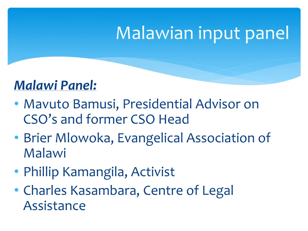 malawian input panel