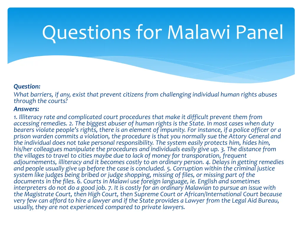 questions for malawi panel 11