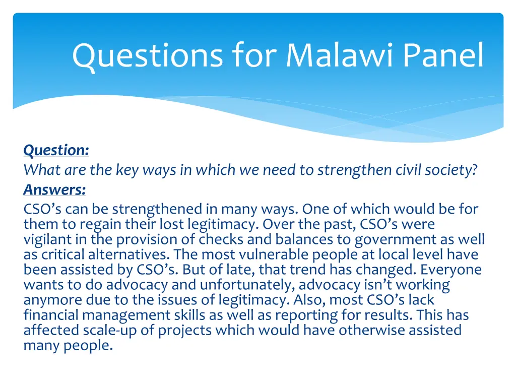 questions for malawi panel 21