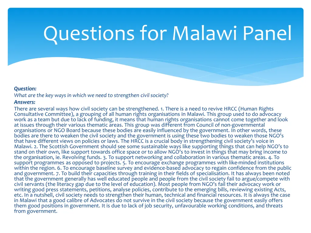 questions for malawi panel 22