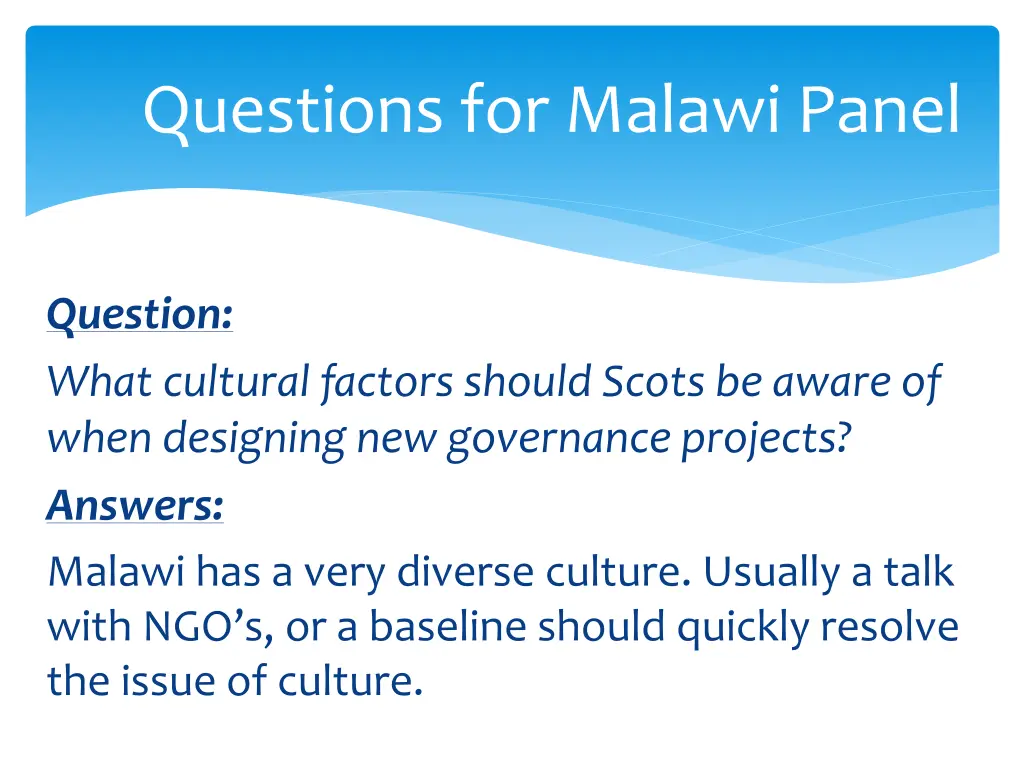 questions for malawi panel