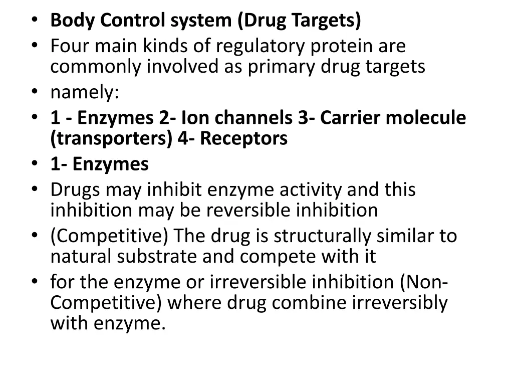 body control system drug targets four main kinds