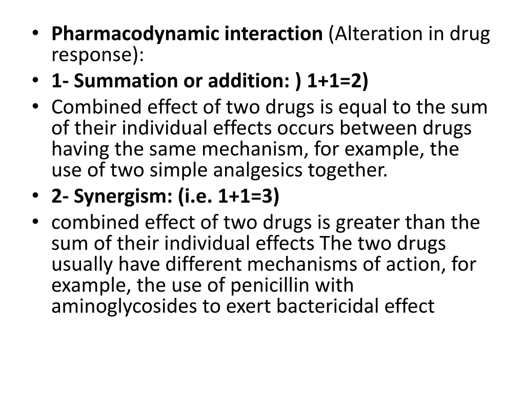 pharmacodynamic interaction alteration in drug
