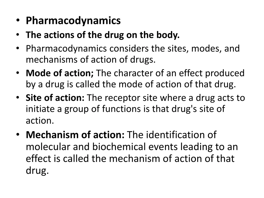pharmacodynamics the actions of the drug