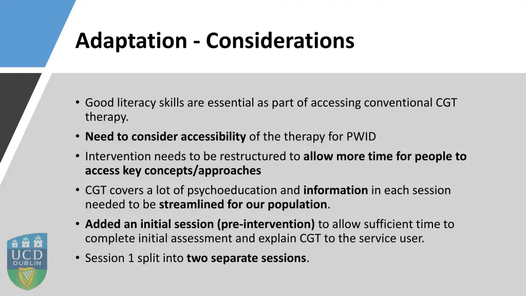 adaptation considerations