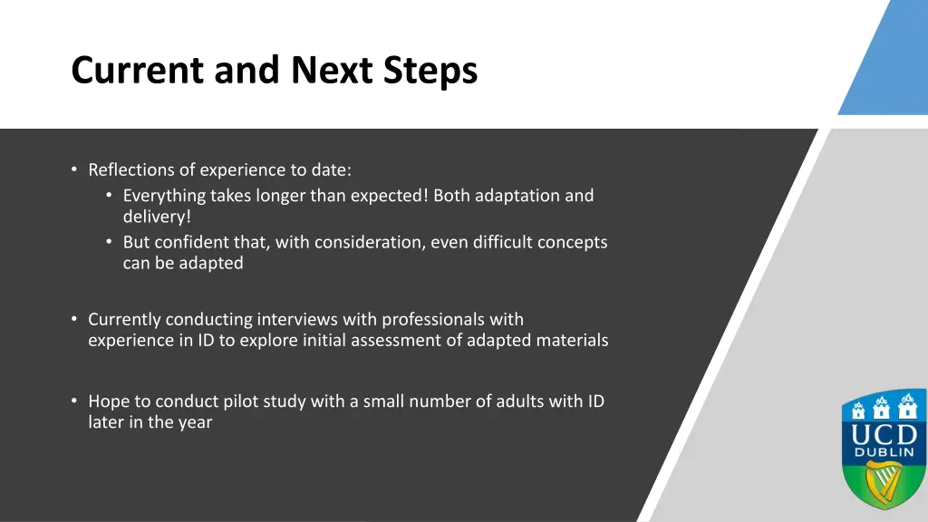 current and next steps