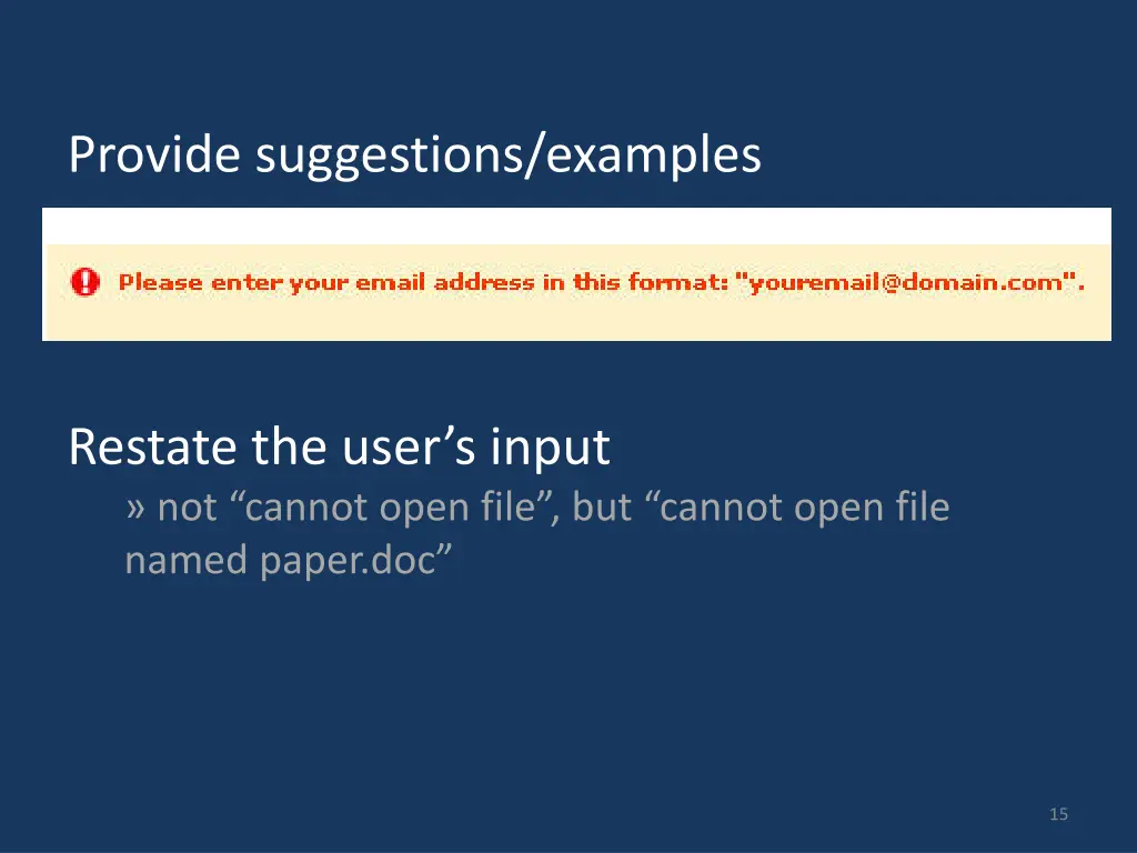 provide suggestions examples