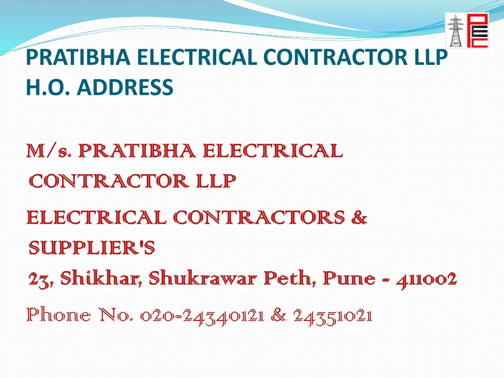 pratibha electrical contractor llp h o address