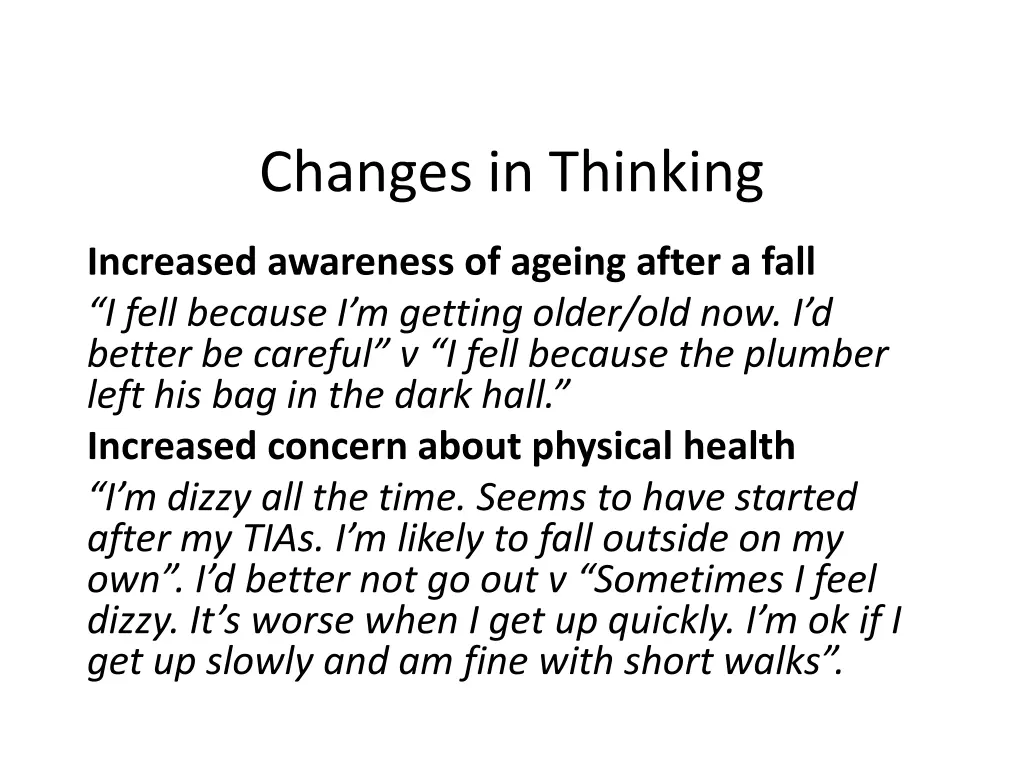 changes in thinking
