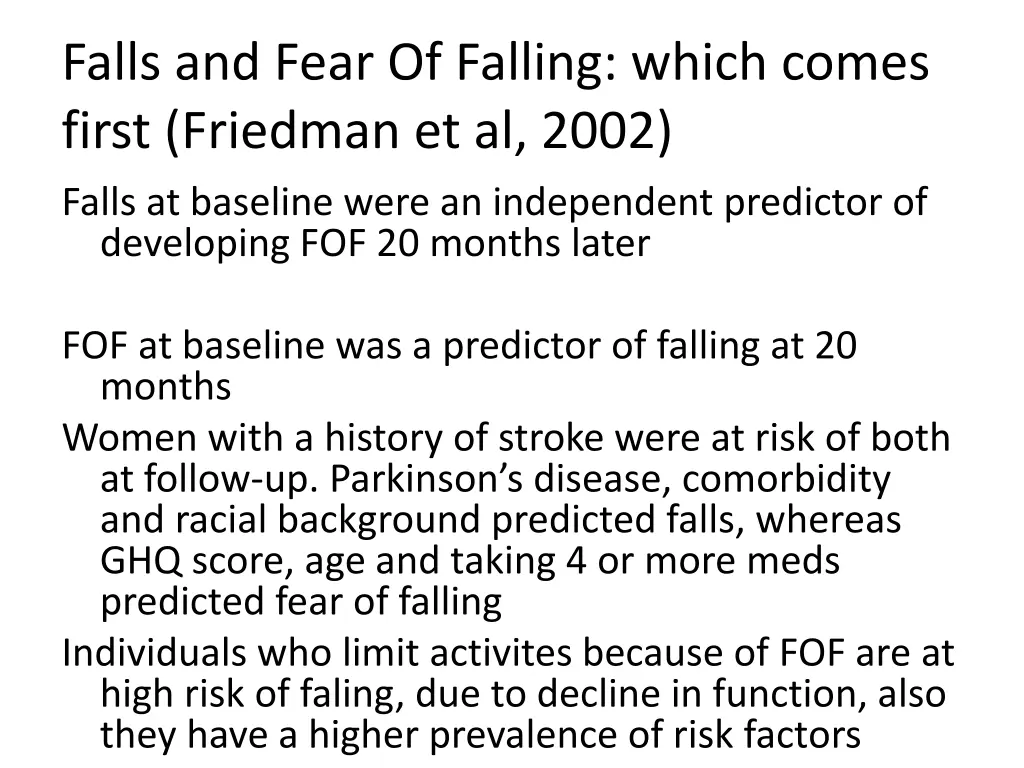 falls and fear of falling which comes first