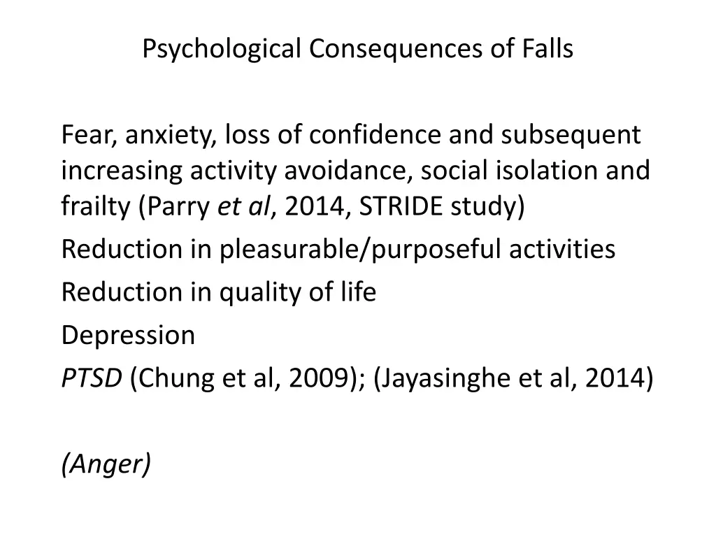 psychological consequences of falls