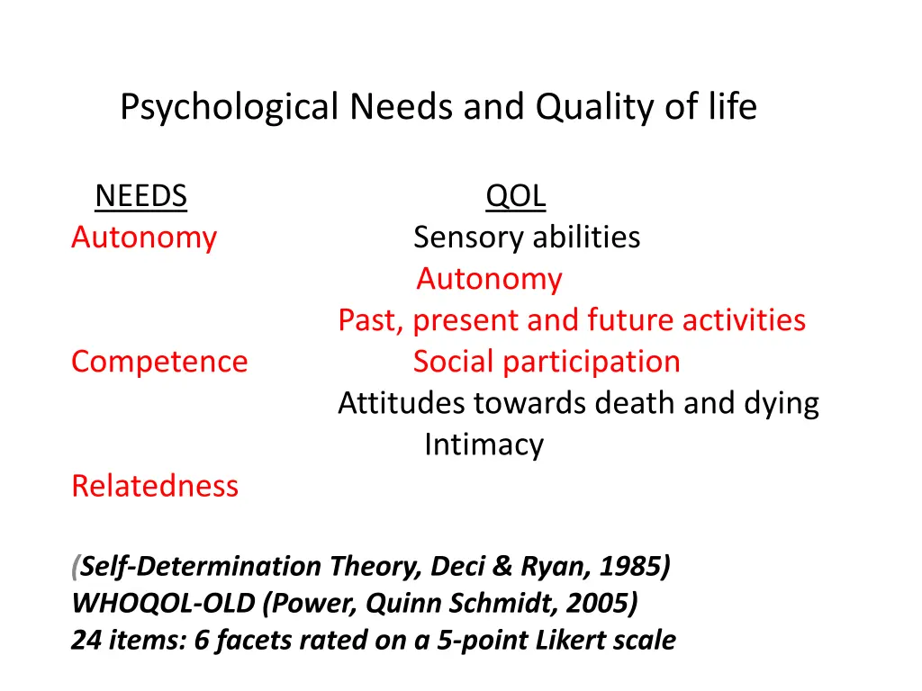 psychological needs and quality of life