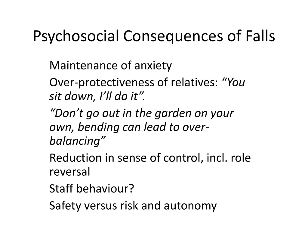 psychosocial consequences of falls