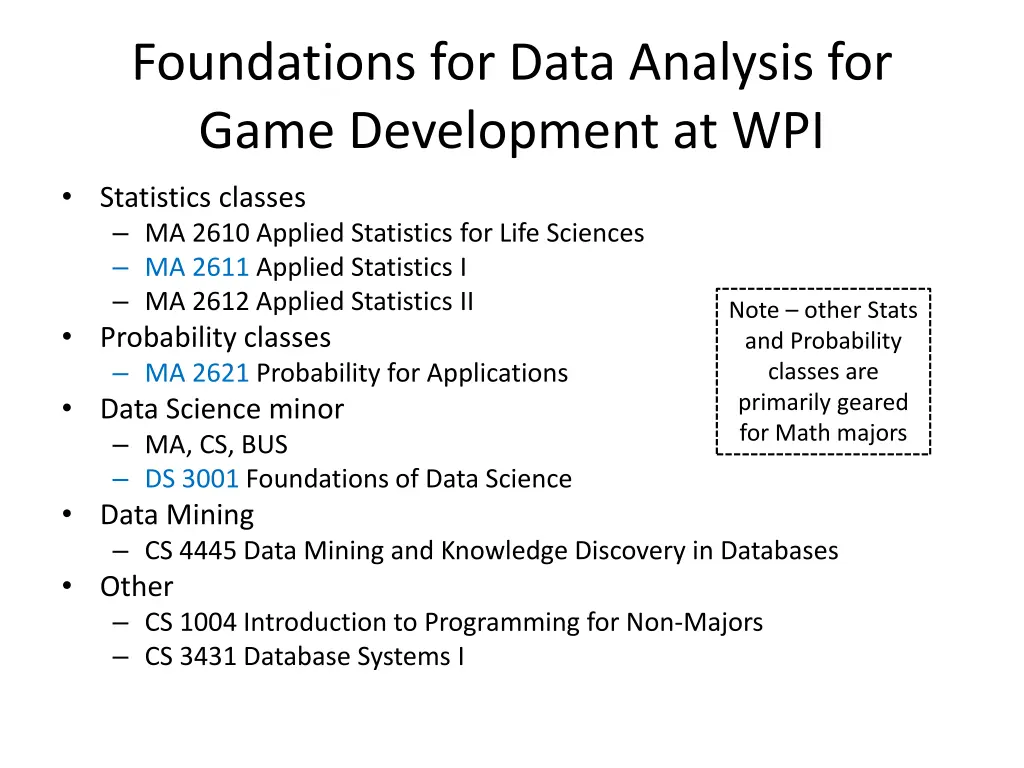 foundations for data analysis for game