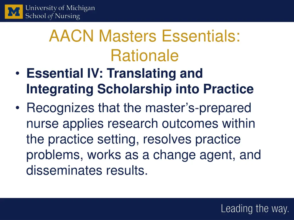 aacn masters essentials rationale essential