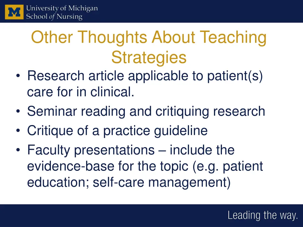 other thoughts about teaching strategies research