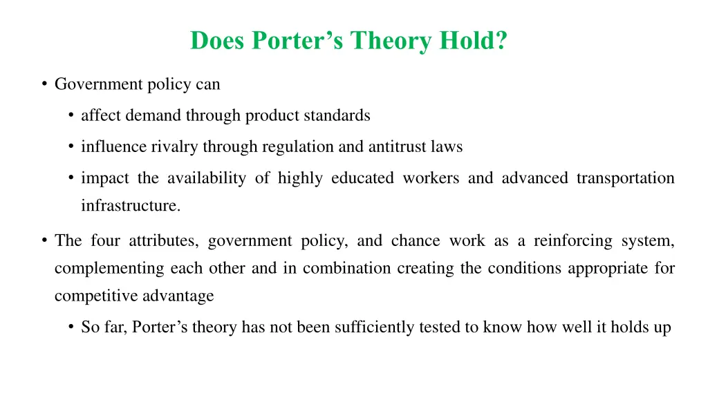 does porter s theory hold