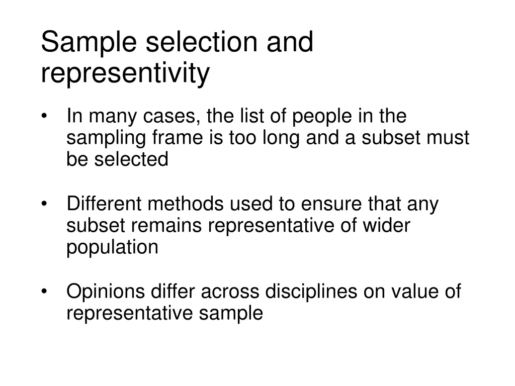 sample selection and representivity