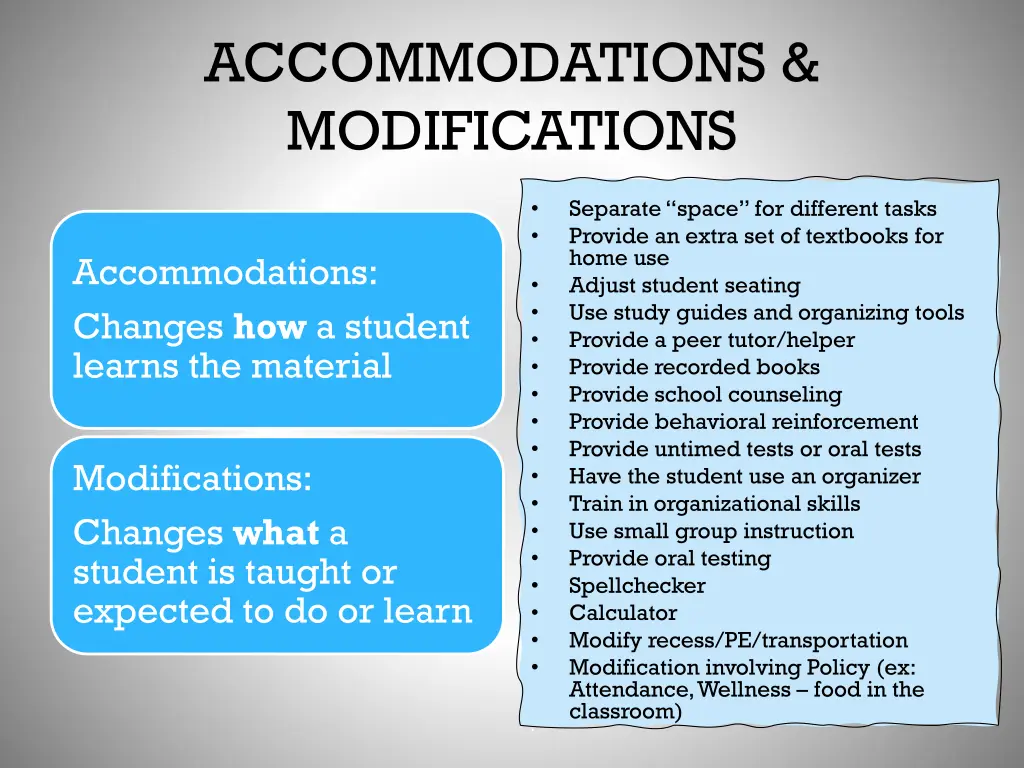 accommodations modifications