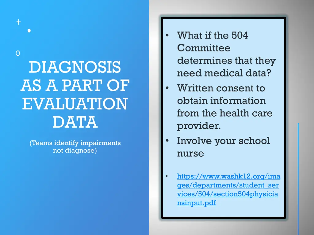 diagnosis as a part of evaluation data