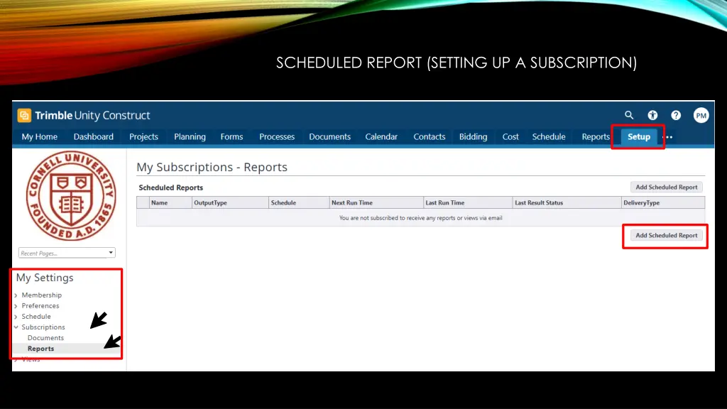 scheduled report setting up a subscription 1