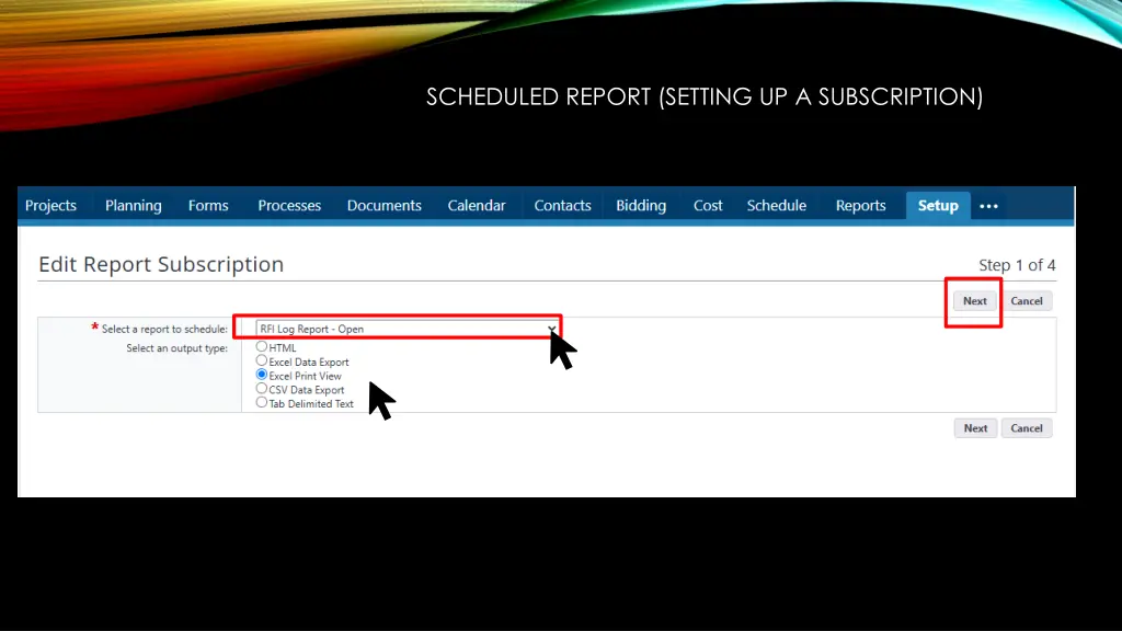 scheduled report setting up a subscription 2