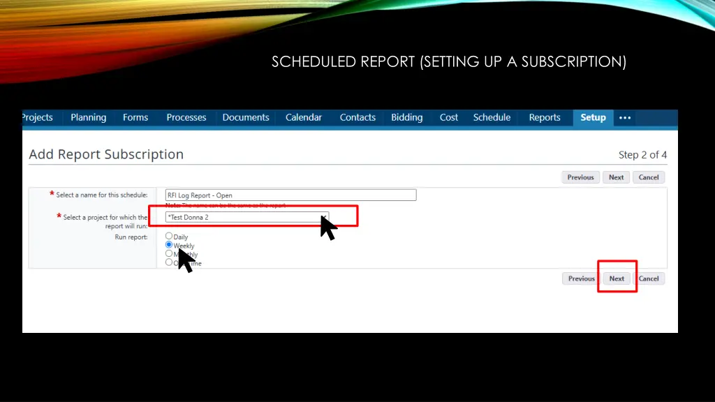 scheduled report setting up a subscription 3