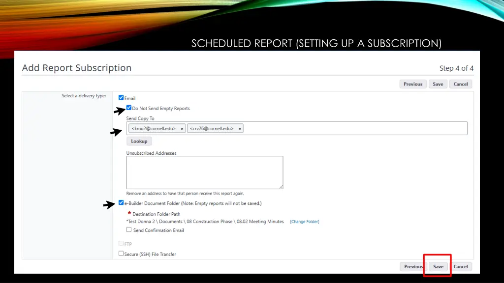 scheduled report setting up a subscription 5