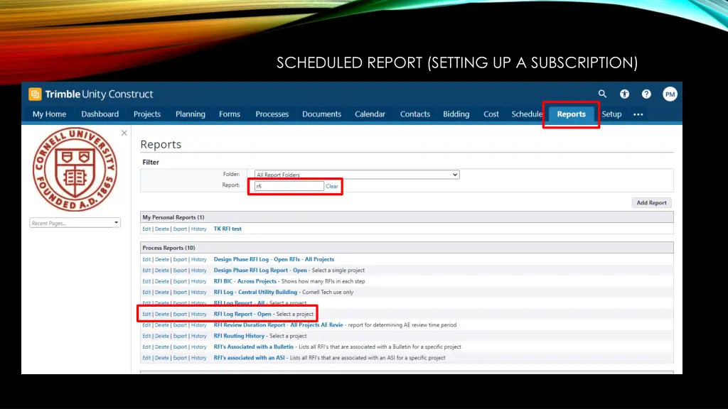 scheduled report setting up a subscription
