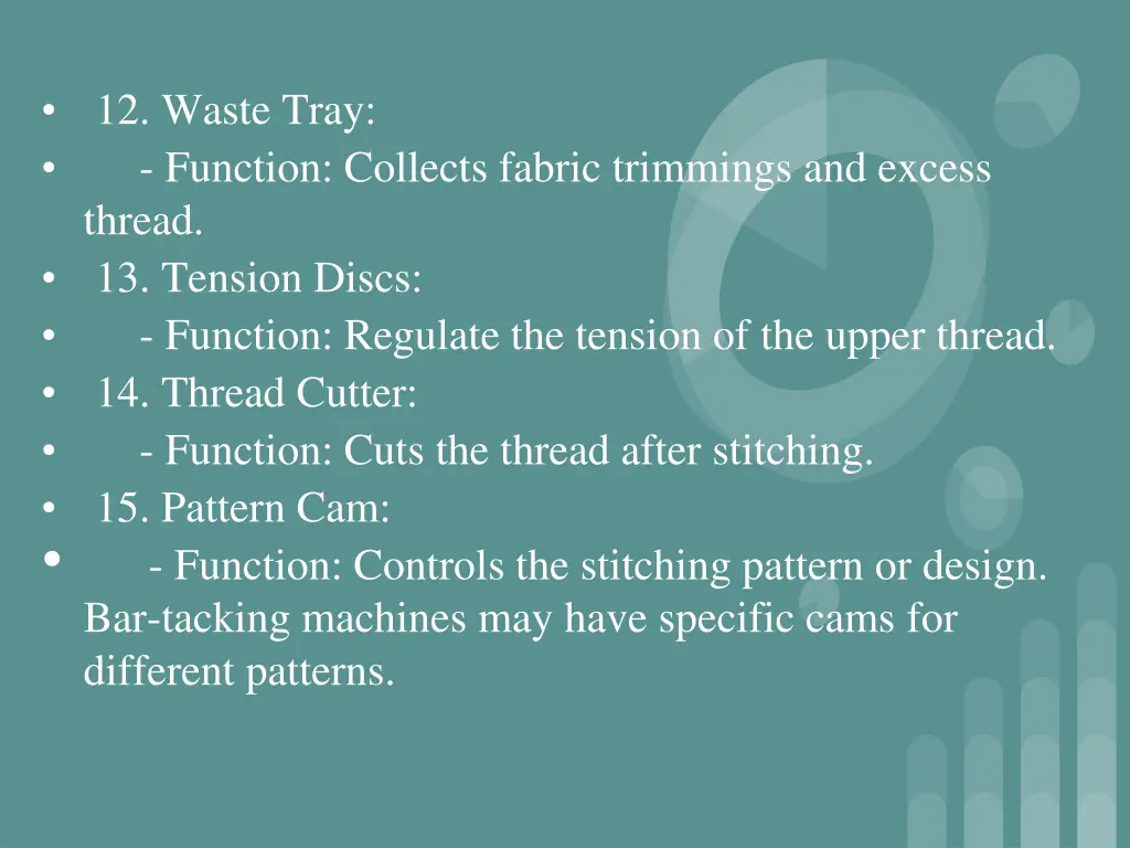 12 waste tray function collects fabric trimmings