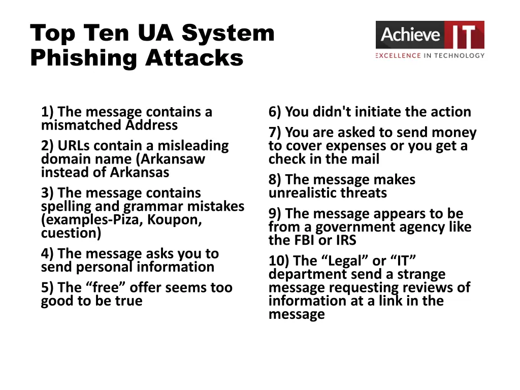 top ten ua system phishing attacks