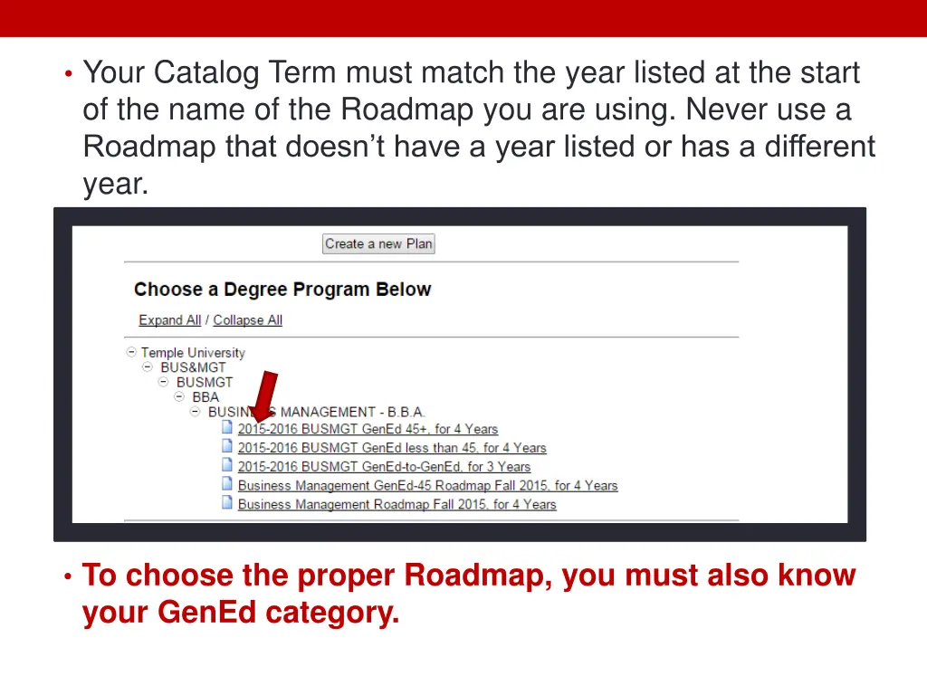 your catalog term must match the year listed