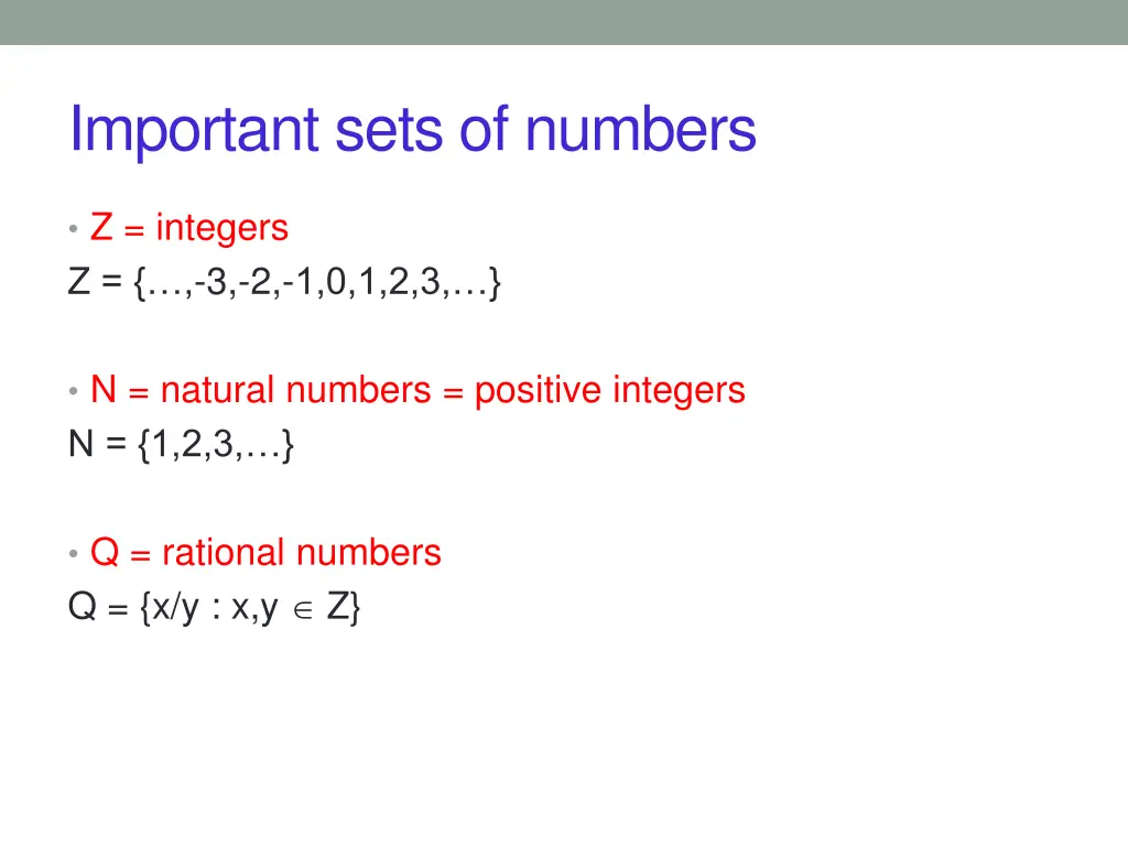 important sets of numbers