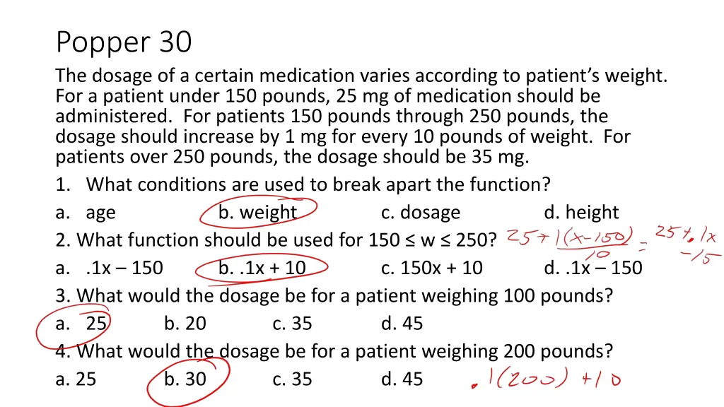 popper 30 the dosage of a certain medication