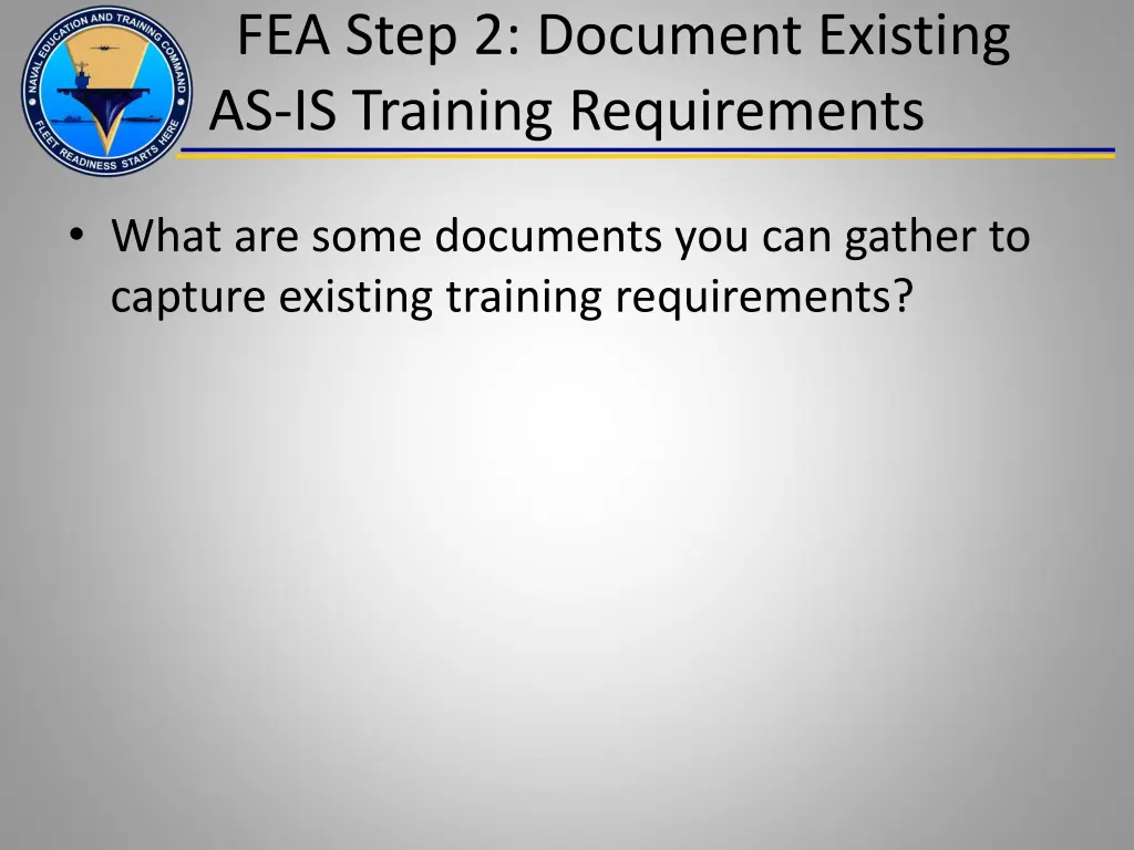 fea step 2 document existing as is training