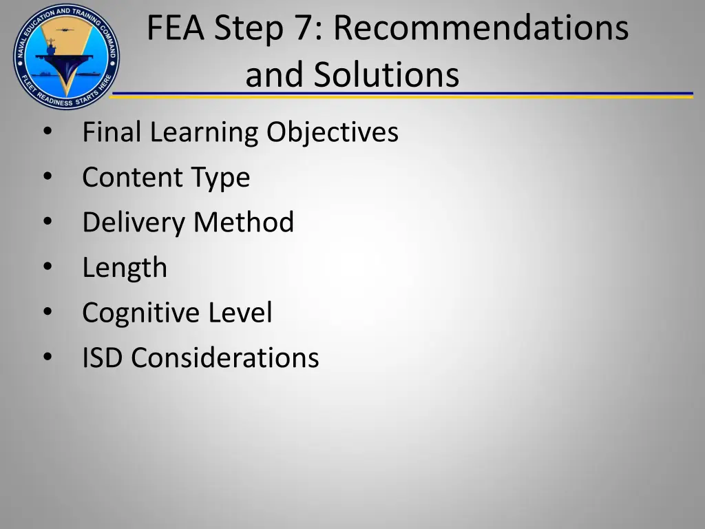 fea step 7 recommendations and solutions