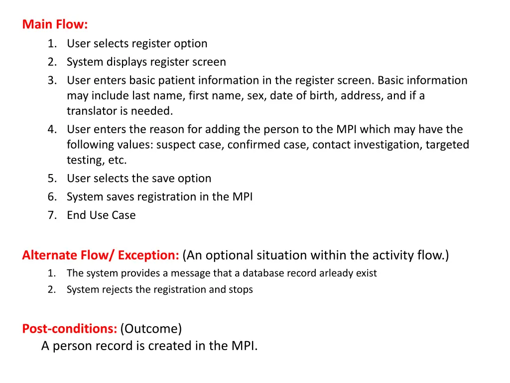 main flow 1 user selects register option 2 system