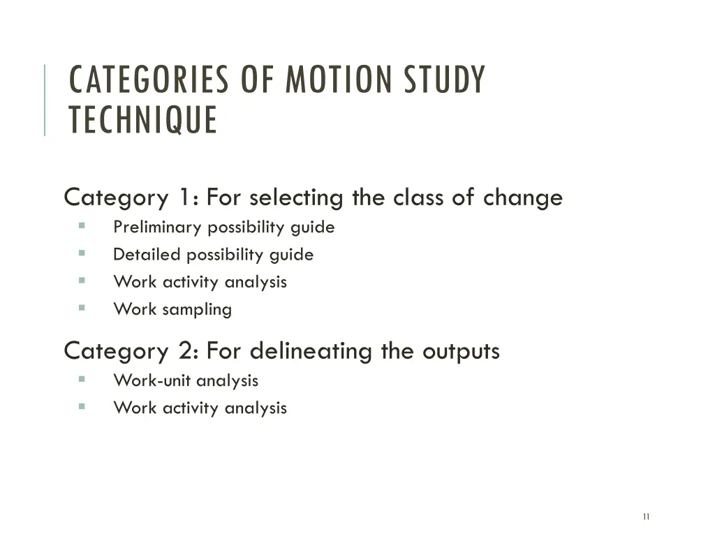 categories of motion study technique