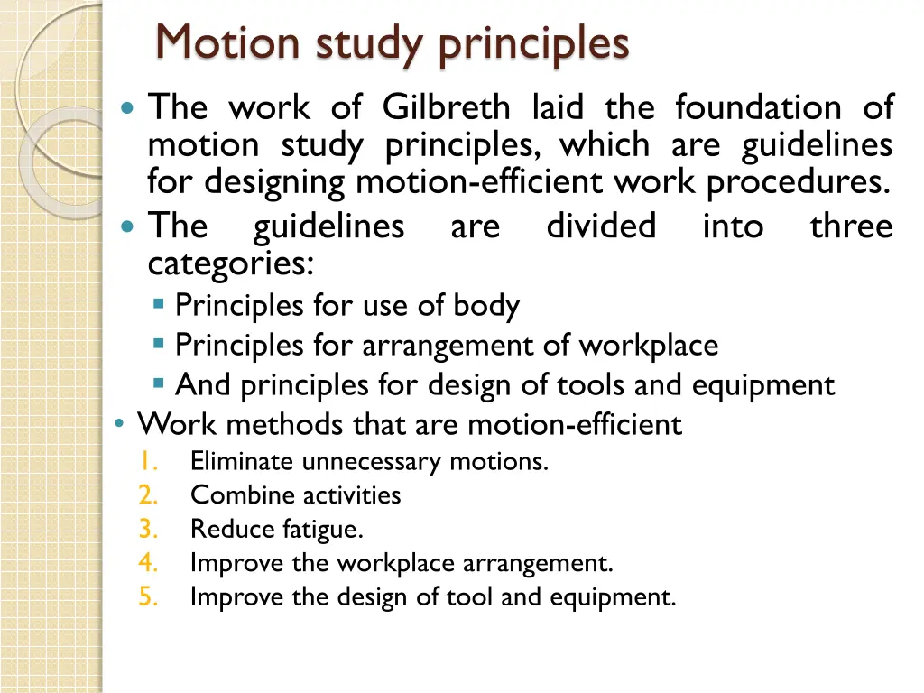 motion study principles the work of gilbreth laid